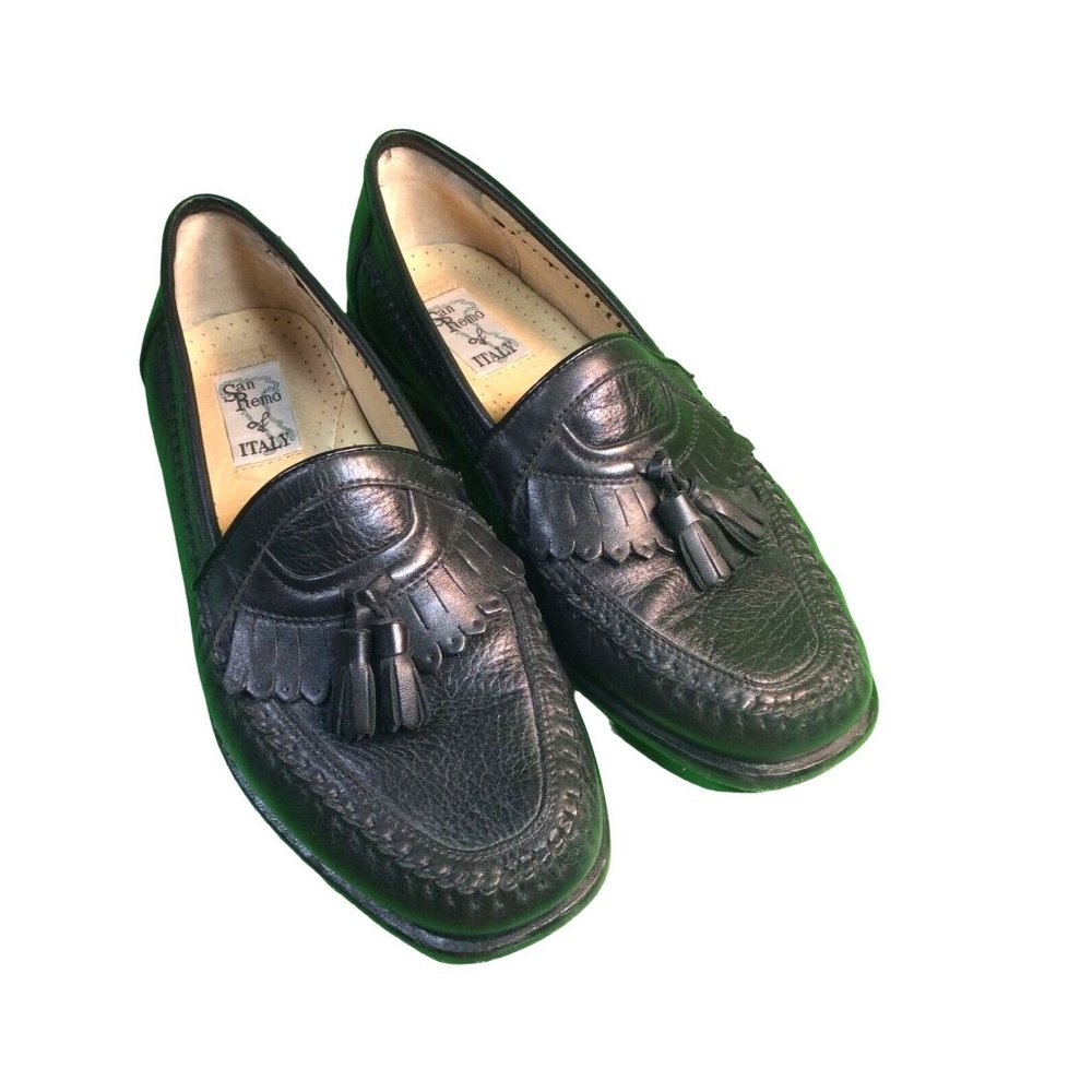 SAN REMO of ITALY MEN'S APOLLO BLACK  LOAFER TASSEL SHOES 8M